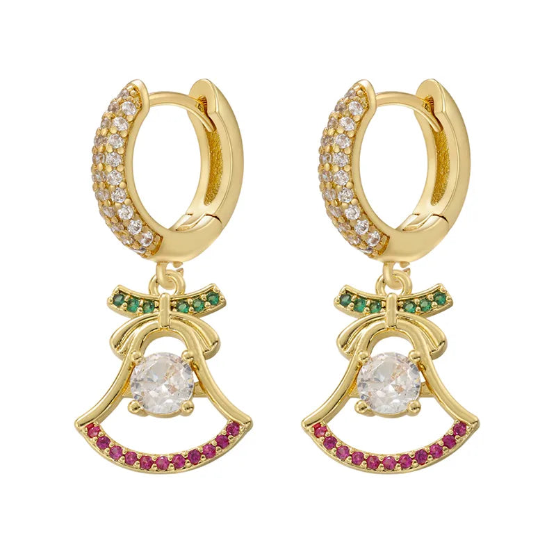 1 Pair Casual Elegant Geometric Bell Plating Inlay Copper Zircon 18k Gold Plated Drop Earrings