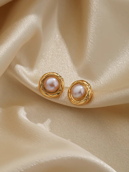 1 Pair Casual Elegant Geometric Inlay Artificial Pearl Copper Pearl 18k Gold Plated Ear Studs