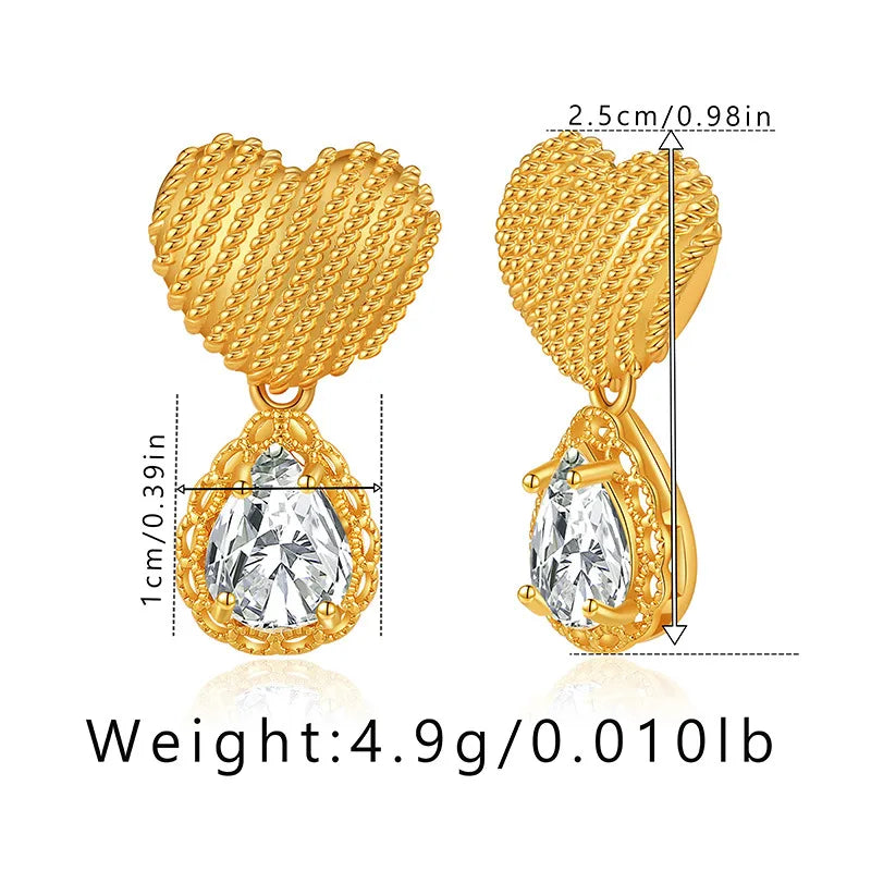 1 Pair Casual Elegant Heart Shape Plating Copper Drop Earrings