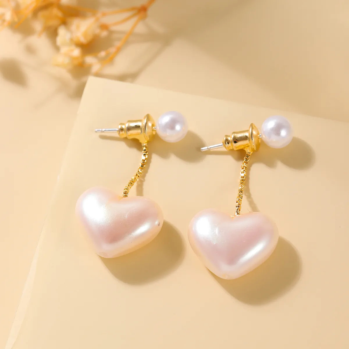 1 Pair Casual Elegant Heart Shape Plating Inlay Imitation Pearl Copper 18K Gold Plated Drop Earrings