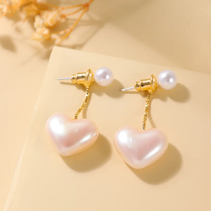 1 Pair Casual Elegant Heart Shape Plating Inlay Imitation Pearl Copper 18K Gold Plated Drop Earrings