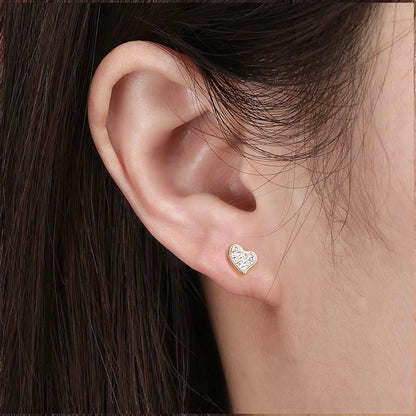 1 Pair Casual Elegant Heart Shape Plating Inlay Sterling Silver Zircon 14k Gold Plated Ear Studs