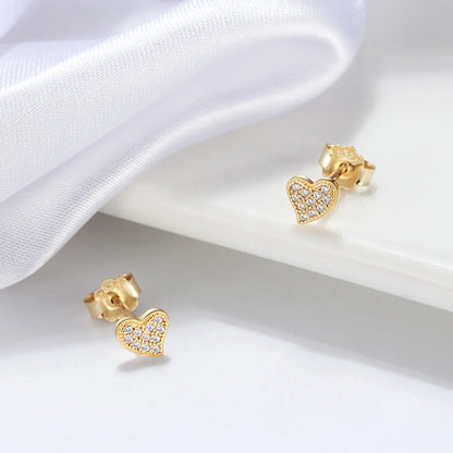 1 Pair Casual Elegant Heart Shape Plating Inlay Sterling Silver Zircon 14k Gold Plated Ear Studs