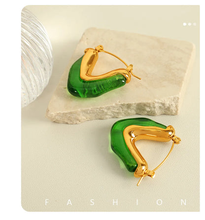 1 Pair Casual Elegant IG Style Heart Shape Rectangle Polishing Epoxy 304 Stainless Steel Resin 18K Gold Plated Earrings