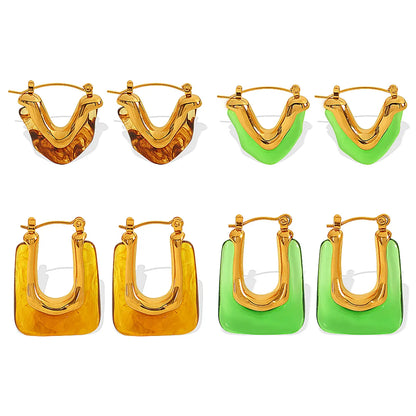 1 Pair Casual Elegant IG Style Heart Shape Rectangle Polishing Epoxy 304 Stainless Steel Resin 18K Gold Plated Earrings