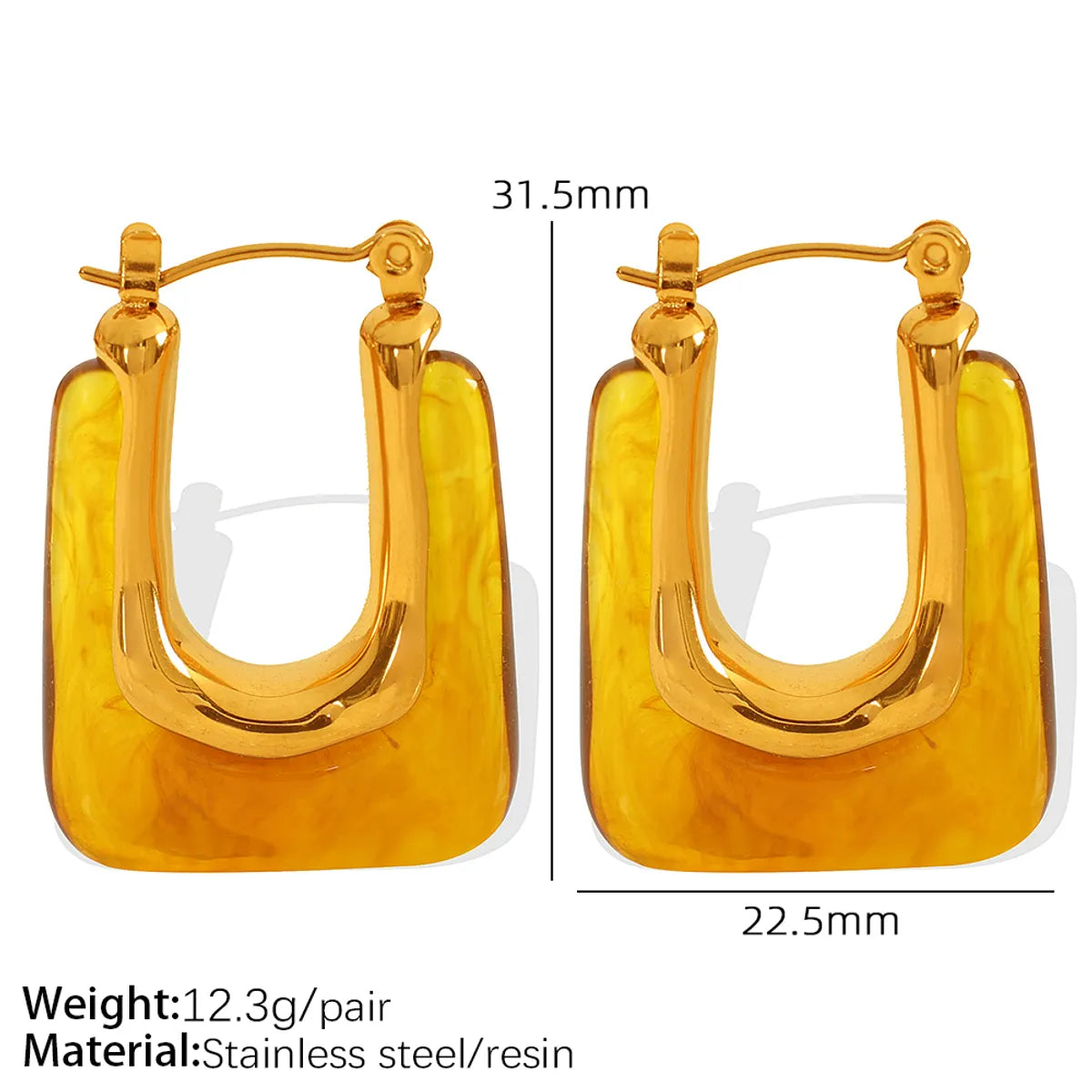 1 Pair Casual Elegant IG Style Heart Shape Rectangle Polishing Epoxy 304 Stainless Steel Resin 18K Gold Plated Earrings