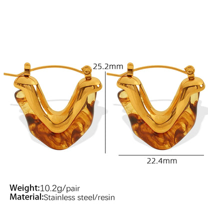 1 Pair Casual Elegant IG Style Heart Shape Rectangle Polishing Epoxy 304 Stainless Steel Resin 18K Gold Plated Earrings