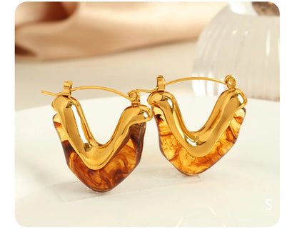 1 Pair Casual Elegant IG Style Heart Shape Rectangle Polishing Epoxy 304 Stainless Steel Resin 18K Gold Plated Earrings