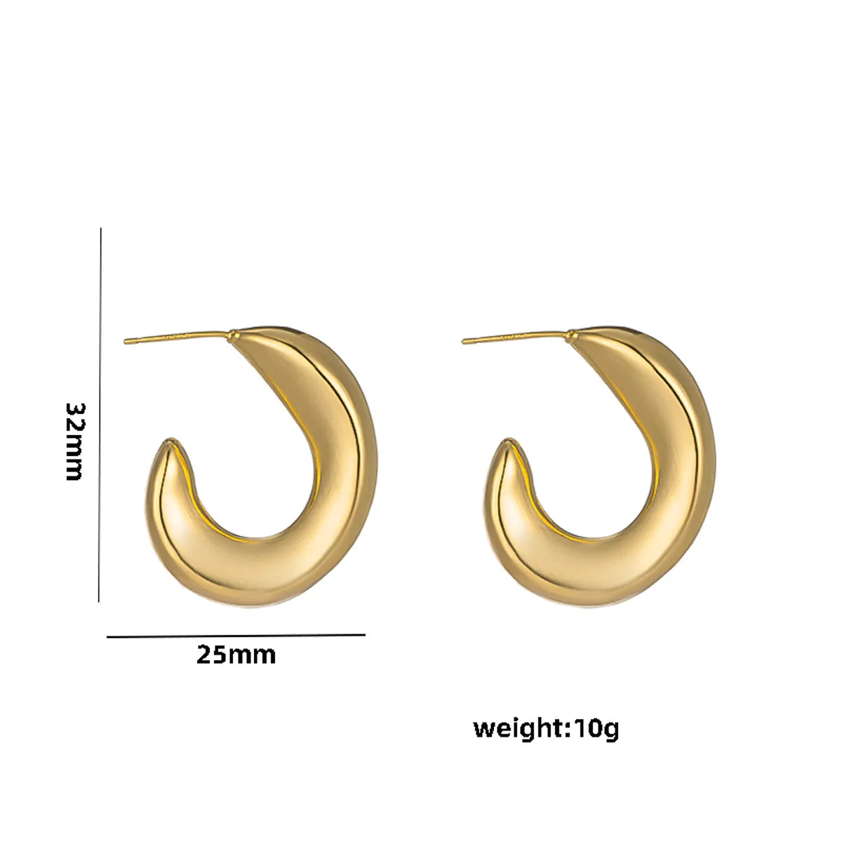 1 Pair Casual Elegant Lady C Shape Geometric Plating Stainless Steel 18k Gold Plated Ear Studs