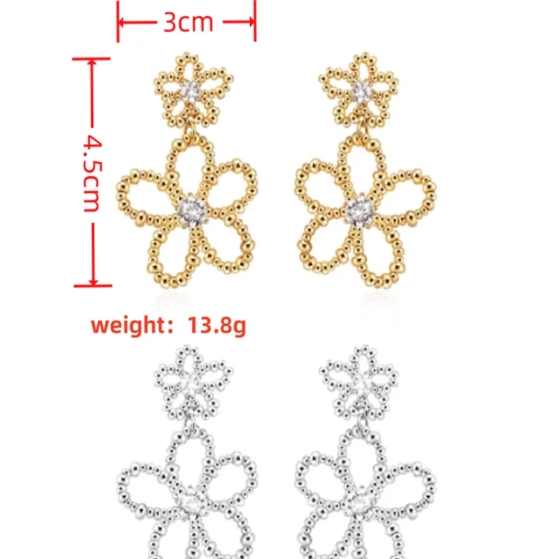 1 Pair Casual Elegant Modern Style Flower Plating Inlay Brass Rhinestones Zircon Drop Earrings