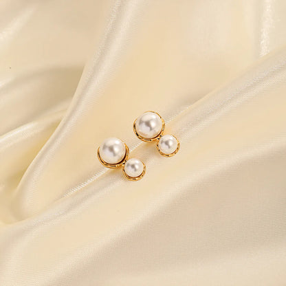 1 Pair Casual Elegant Round Plating Inlay Copper Freshwater Pearl 18k Gold Plated Drop Earrings