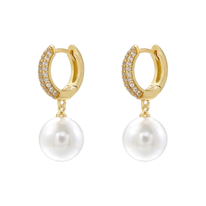 1 Pair Casual Elegant Round Plating Inlay Copper Pearl Zircon 18K Gold Plated Drop Earrings