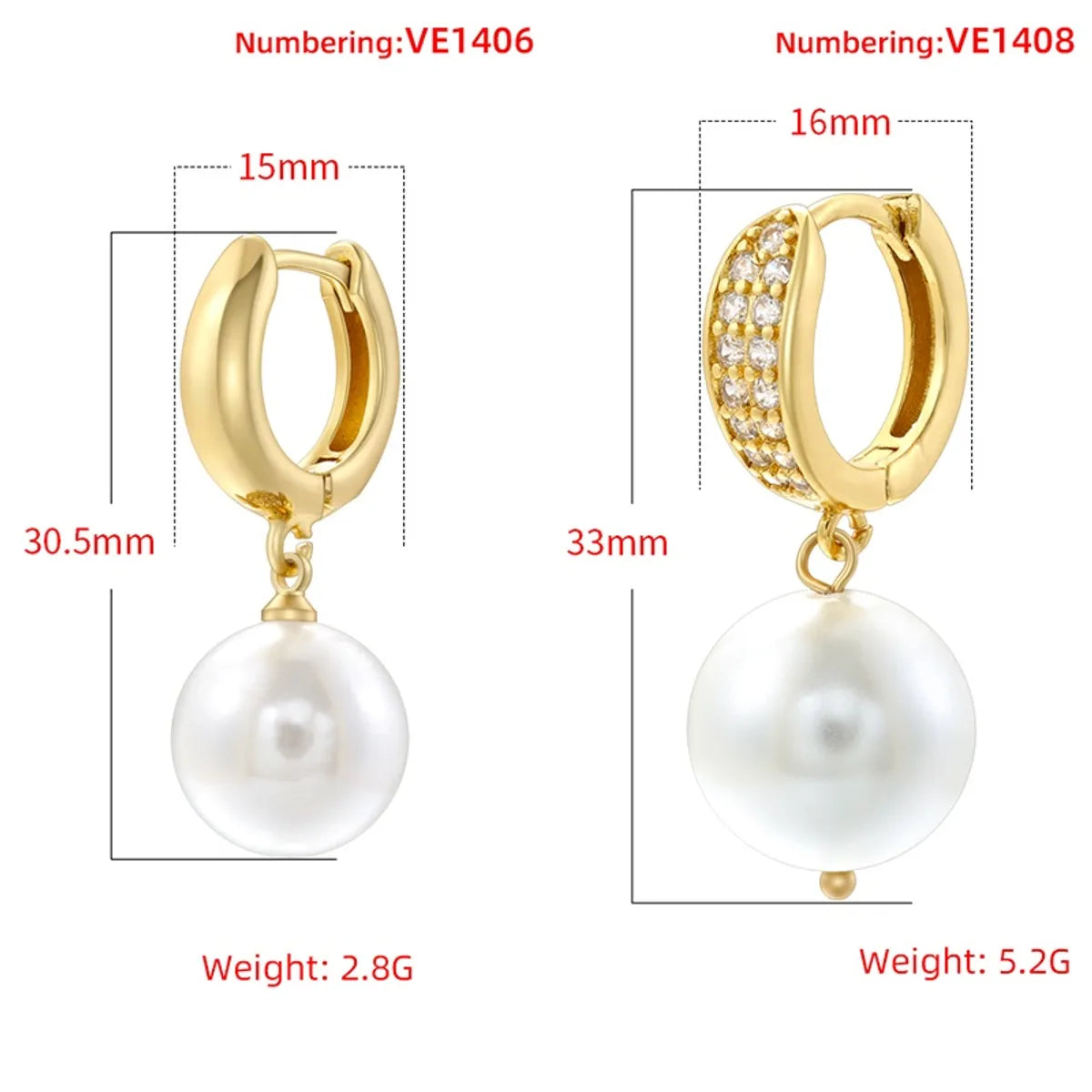 1 Pair Casual Elegant Round Plating Inlay Copper Pearl Zircon 18K Gold Plated Drop Earrings