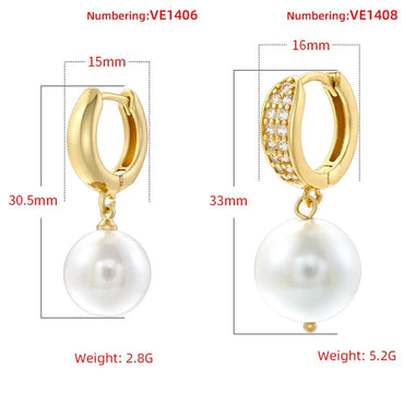 1 Pair Casual Elegant Round Plating Inlay Copper Pearl Zircon 18K Gold Plated Drop Earrings