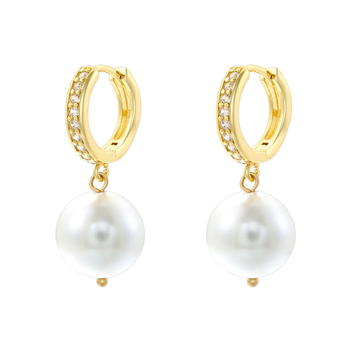 1 Pair Casual Elegant Round Plating Inlay Copper Pearl Zircon 18K Gold Plated Drop Earrings