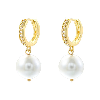 1 Pair Casual Elegant Round Plating Inlay Copper Pearl Zircon 18K Gold Plated Drop Earrings