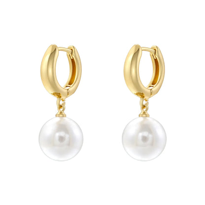 1 Pair Casual Elegant Round Plating Inlay Copper Pearl Zircon 18K Gold Plated Drop Earrings