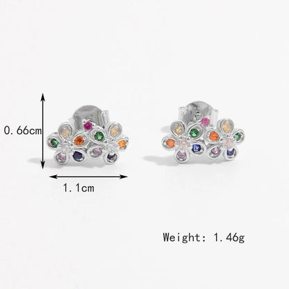 1 Pair Casual Elegant Shiny Round Heart Shape Butterfly Plating Inlay Sterling Silver Zircon White Gold Plated Ear Studs