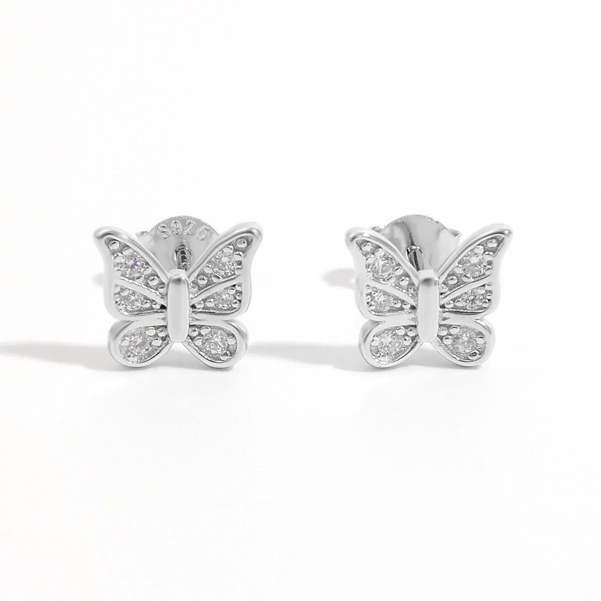 1 Pair Casual Elegant Shiny Round Heart Shape Butterfly Plating Inlay Sterling Silver Zircon White Gold Plated Ear Studs