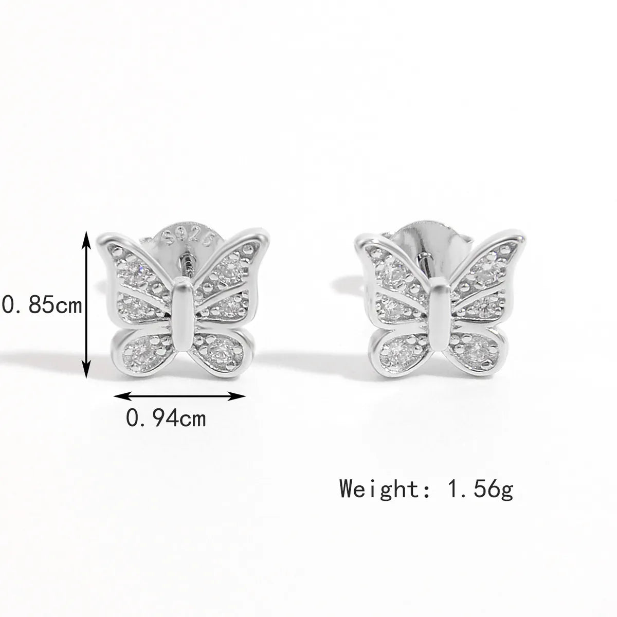 1 Pair Casual Elegant Shiny Round Heart Shape Butterfly Plating Inlay Sterling Silver Zircon White Gold Plated Ear Studs