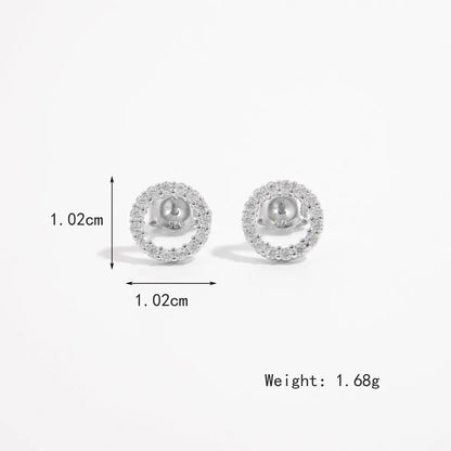 1 Pair Casual Elegant Shiny Round Heart Shape Butterfly Plating Inlay Sterling Silver Zircon White Gold Plated Ear Studs