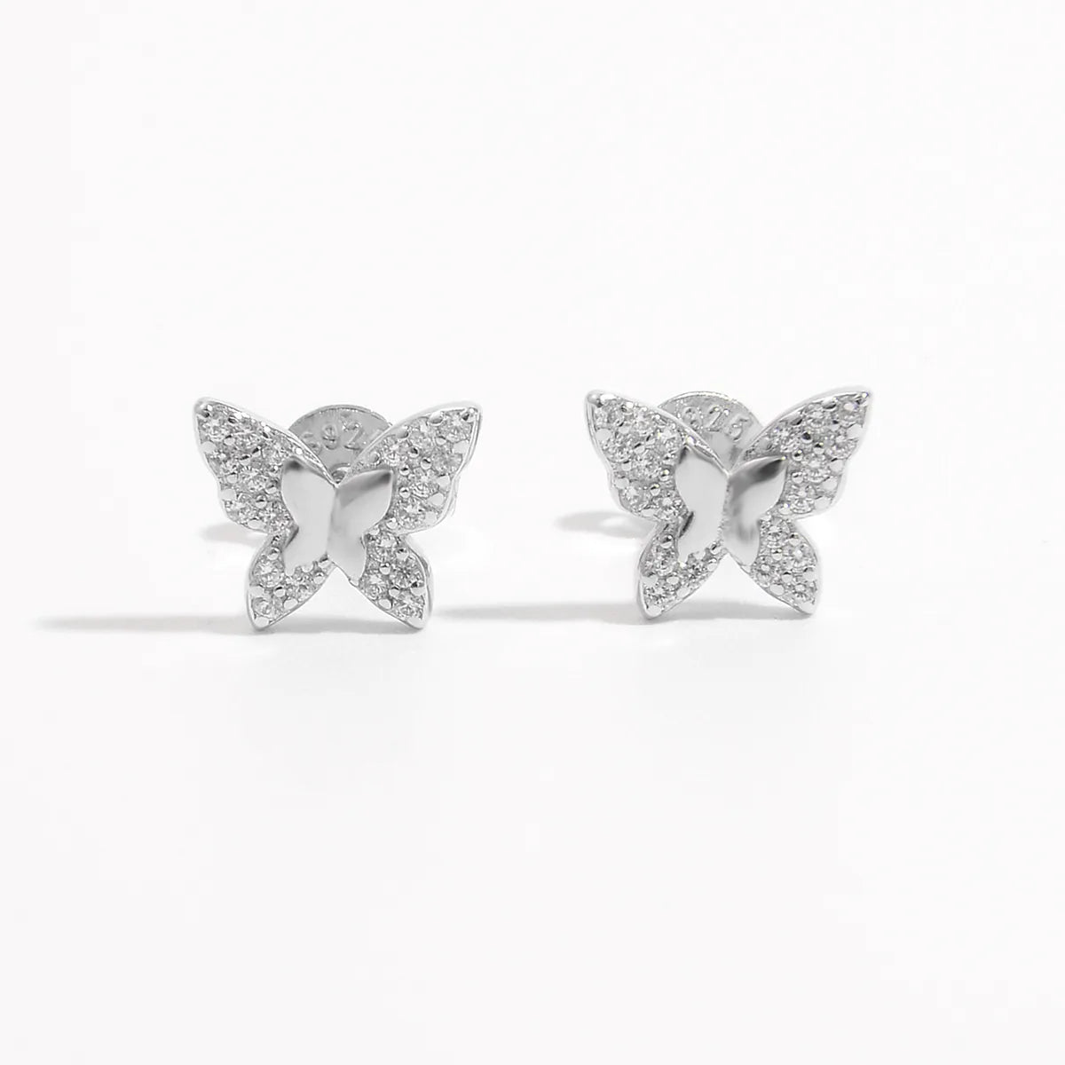 1 Pair Casual Elegant Shiny Round Heart Shape Butterfly Plating Inlay Sterling Silver Zircon White Gold Plated Ear Studs