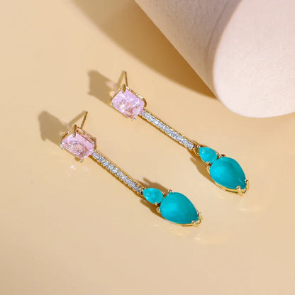 1 Pair Casual Elegant Shiny Square Water Droplets Inlay Copper Zircon K Gold Plated Drop Earrings