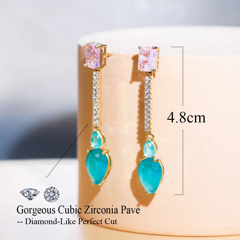 1 Pair Casual Elegant Shiny Square Water Droplets Inlay Copper Zircon K Gold Plated Drop Earrings