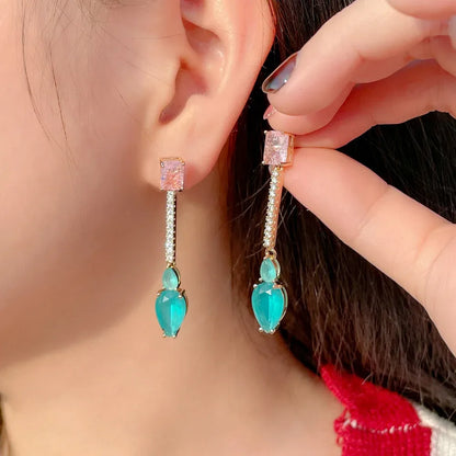 1 Pair Casual Elegant Shiny Square Water Droplets Inlay Copper Zircon K Gold Plated Drop Earrings