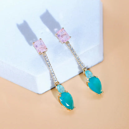 1 Pair Casual Elegant Shiny Square Water Droplets Inlay Copper Zircon K Gold Plated Drop Earrings