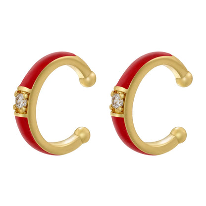 1 Pair Casual Elegant Simple Style C Shape Enamel Plating Inlay Copper Zircon 18k Gold Plated Ear Cuffs