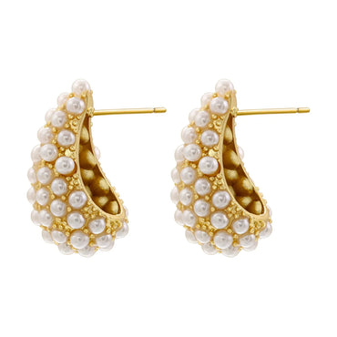 1 Pair Casual Elegant Simple Style C Shape Water Droplets Plating Inlay Copper Artificial Pearls 18k Gold Plated Earrings