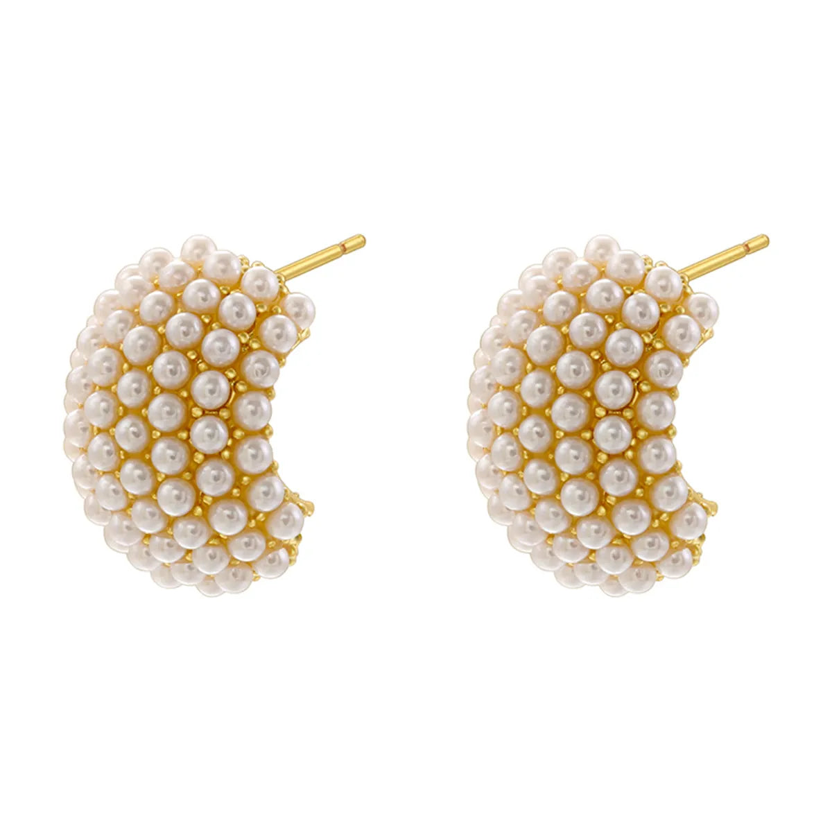 1 Pair Casual Elegant Simple Style C Shape Water Droplets Plating Inlay Copper Artificial Pearls 18k Gold Plated Earrings