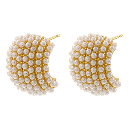 1 Pair Casual Elegant Simple Style C Shape Water Droplets Plating Inlay Copper Artificial Pearls 18k Gold Plated Earrings