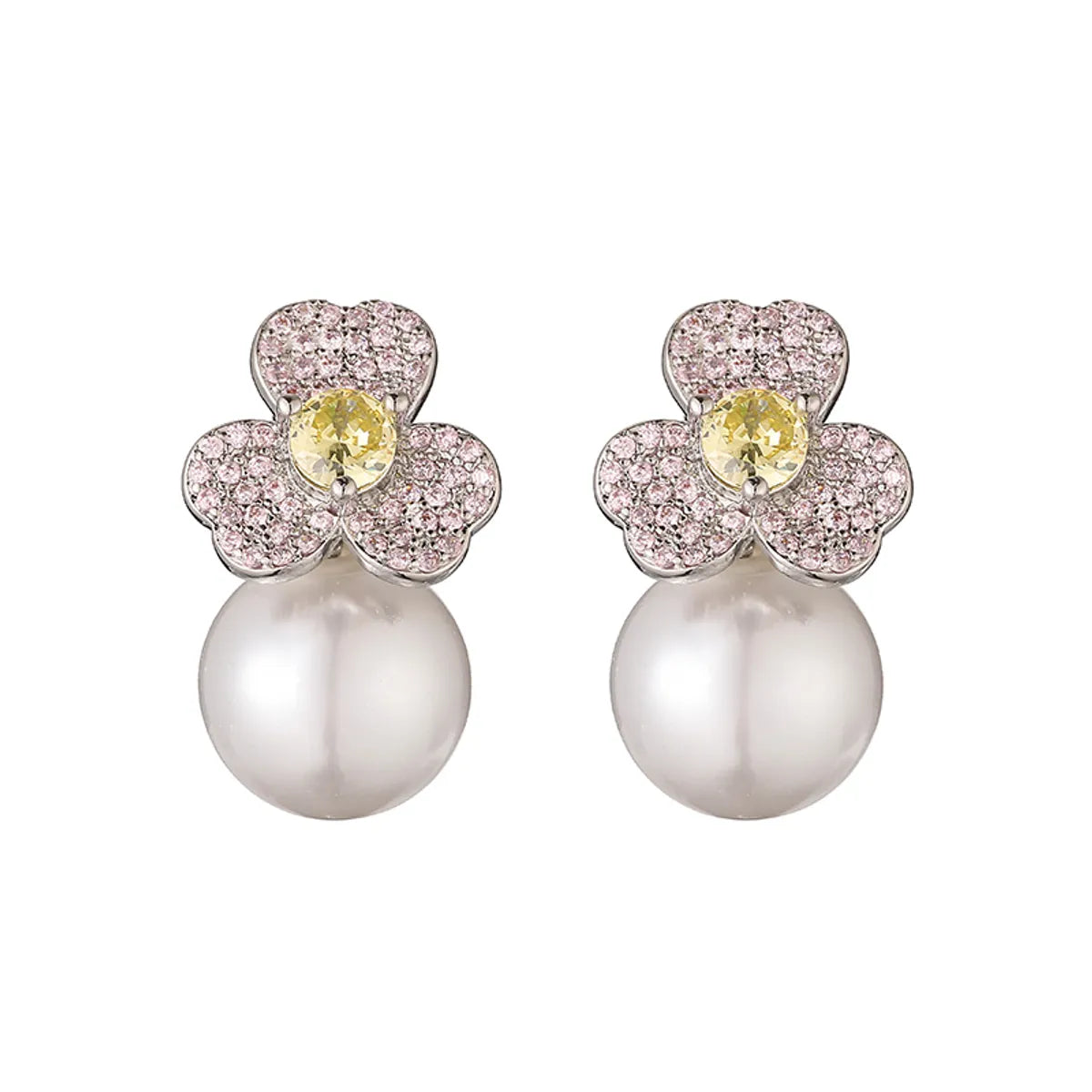 1 Pair Casual Elegant Simple Style Flower Petal Plating Inlay Copper Artificial Pearls Zircon 18k Gold Plated Ear Studs