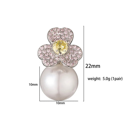 1 Pair Casual Elegant Simple Style Flower Petal Plating Inlay Copper Artificial Pearls Zircon 18k Gold Plated Ear Studs