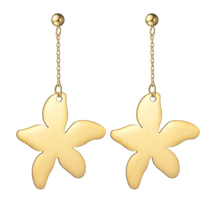 1 Pair Casual Elegant Simple Style Flower Polishing Plating Stainless Steel 18k Gold Plated Drop Earrings