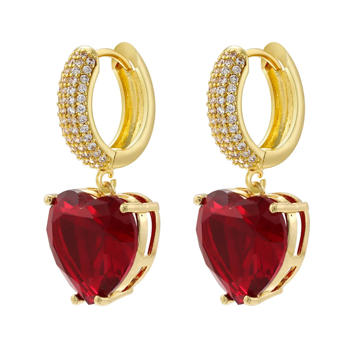 1 Pair Casual Elegant Simple Style Heart Shape Plating Inlay Copper Zircon 18k Gold Plated Drop Earrings