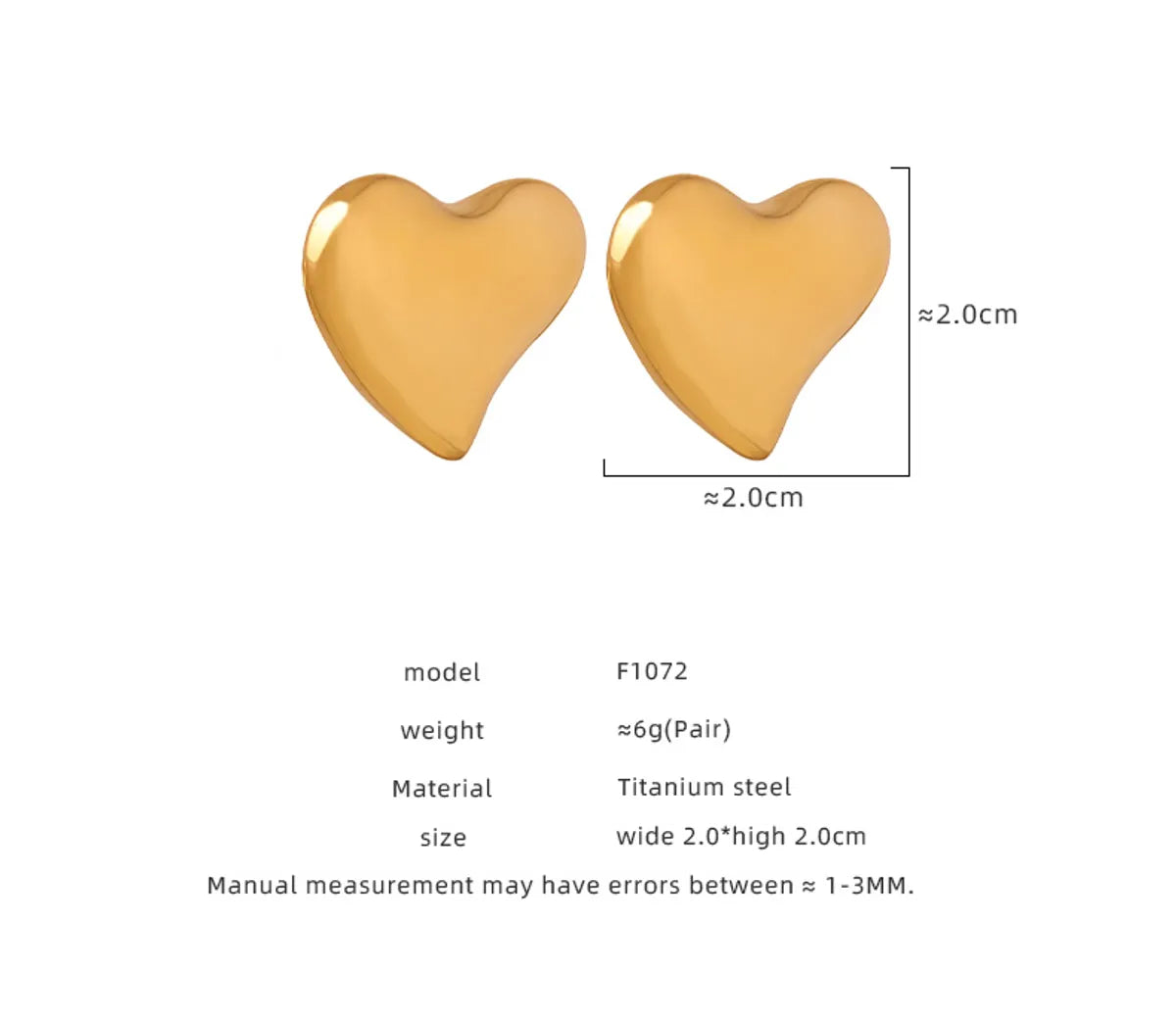 1 Pair Casual Elegant Simple Style Heart Shape Plating Titanium Steel 18k Gold Plated Ear Studs