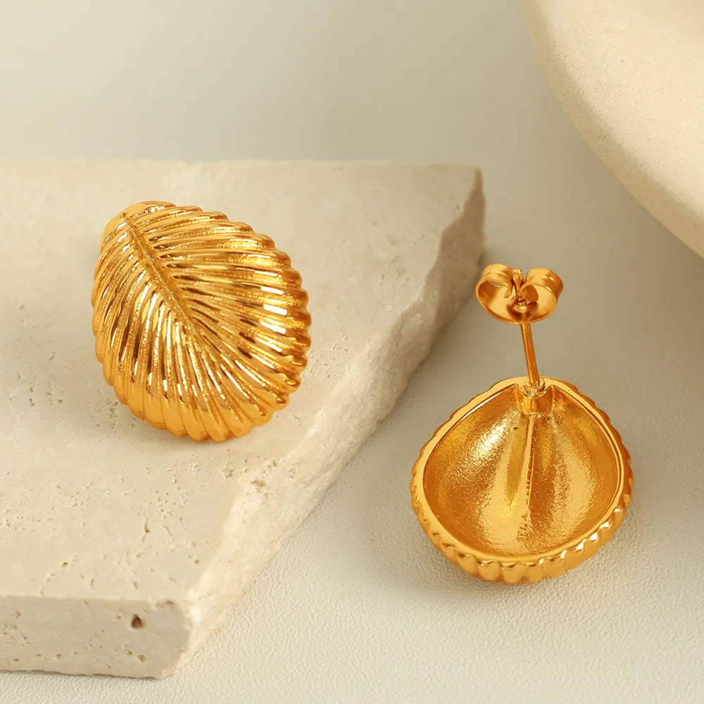 1 Pair Casual Elegant Simple Style Leaves Oval Polishing 304 Stainless Steel 18K Gold Plated Ear Studs