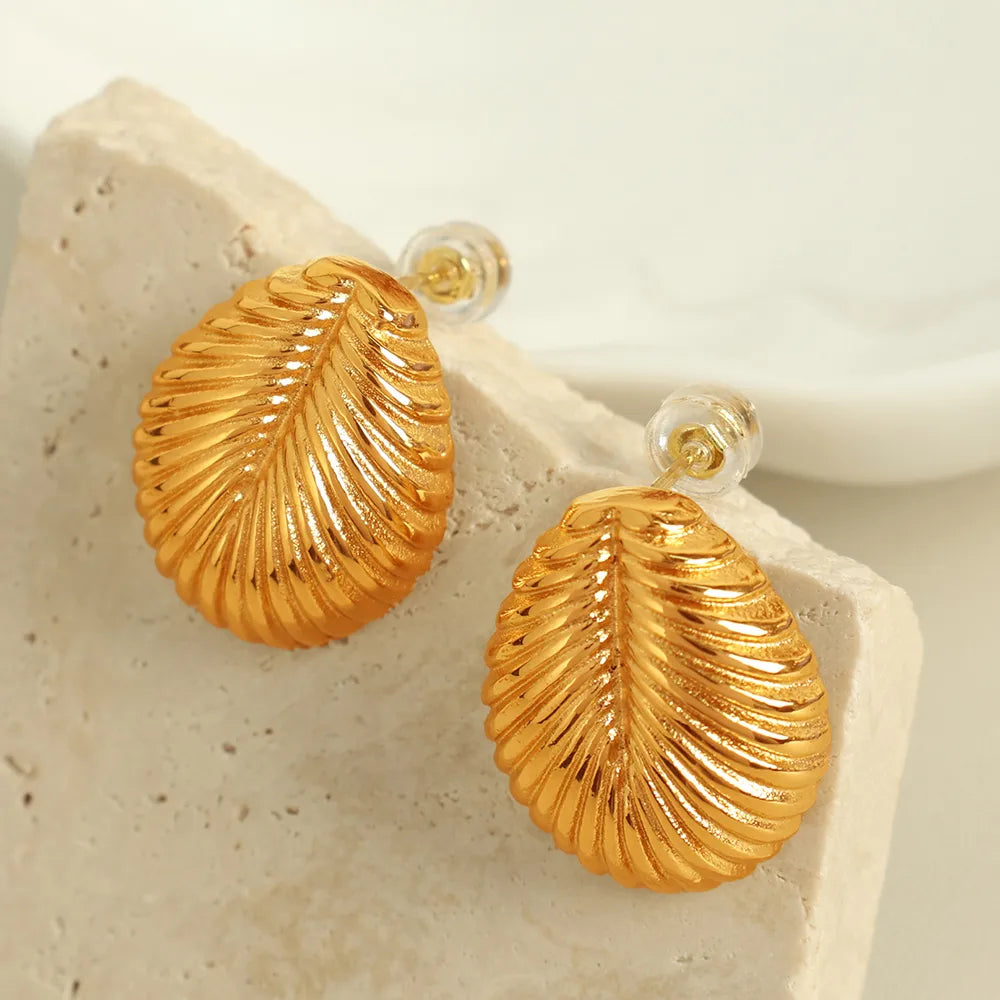 1 Pair Casual Elegant Simple Style Leaves Oval Polishing 304 Stainless Steel 18K Gold Plated Ear Studs