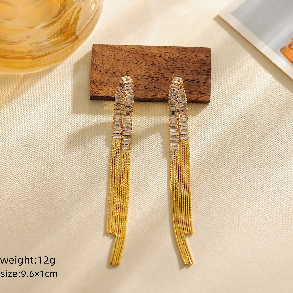 1 Pair Casual Elegant Simple Style Rectangle Tassel Inlay Copper Zircon 18K Gold Plated Drop Earrings