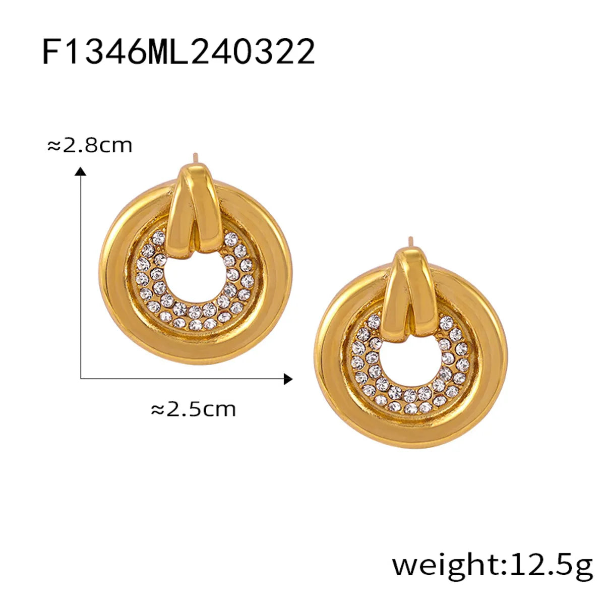 1 Pair Casual Elegant Simple Style Round Plating Inlay Titanium Steel Rhinestones 18K Gold Plated Ear Studs