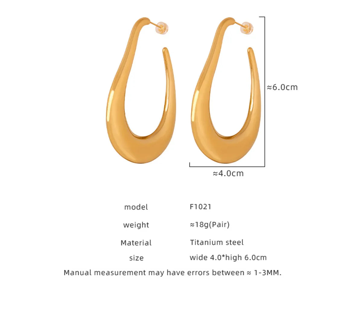 1 Pair Casual Elegant Simple Style Solid Color Polishing Plating Titanium Steel 18k Gold Plated Earrings