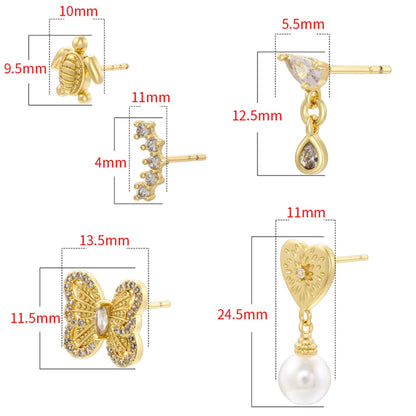 1 Pair Casual Elegant Simple Style Tortoise Butterfly Inlay Copper Zircon 18K Gold Plated Ear Studs