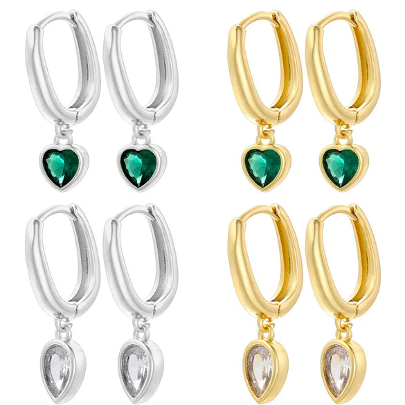 1 Pair Casual Elegant Simple Style Water Droplets Heart Shape Inlay Copper Zircon 18K Gold Plated Drop Earrings