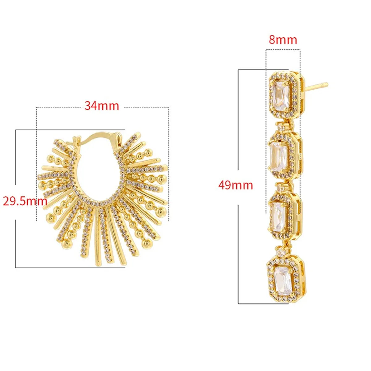 1 Pair Casual Elegant Solid Color Plating Inlay Copper Zircon 18K Gold Plated Drop Earrings