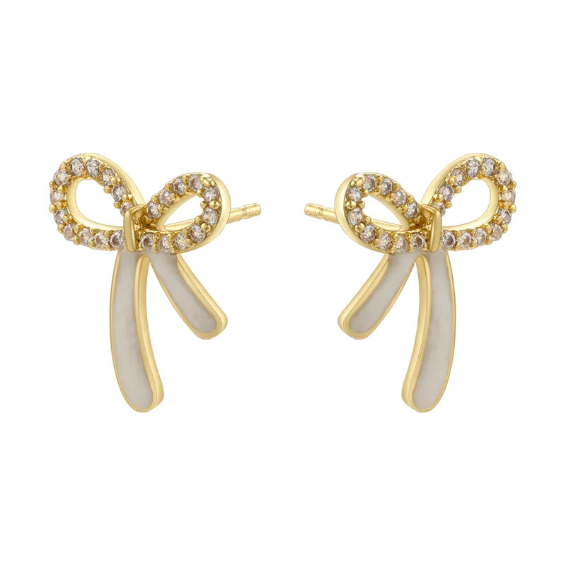 1 Pair Casual Elegant Sweet Bow Knot Enamel Plating Inlay Copper Zircon 18K Gold Plated Ear Studs