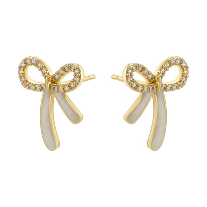 1 Pair Casual Elegant Sweet Bow Knot Enamel Plating Inlay Copper Zircon 18K Gold Plated Ear Studs