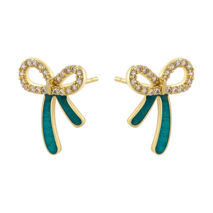 1 Pair Casual Elegant Sweet Bow Knot Enamel Plating Inlay Copper Zircon 18K Gold Plated Ear Studs